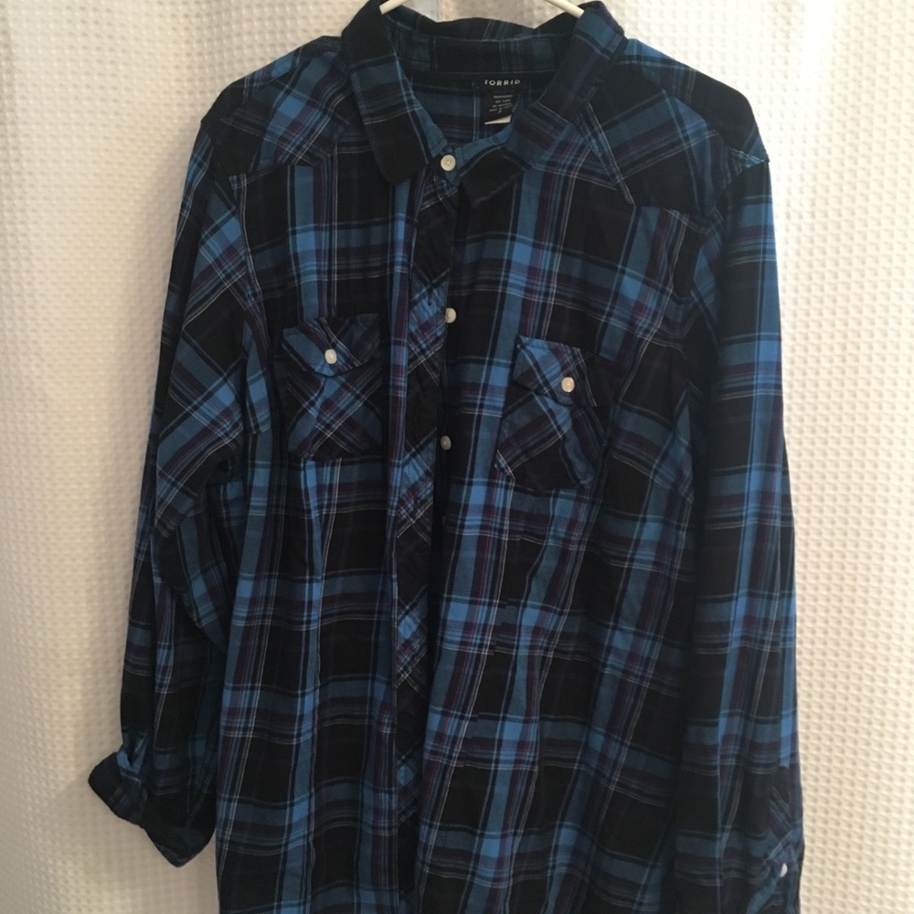 Torrid Blue Plaid Shirt 3 EUC